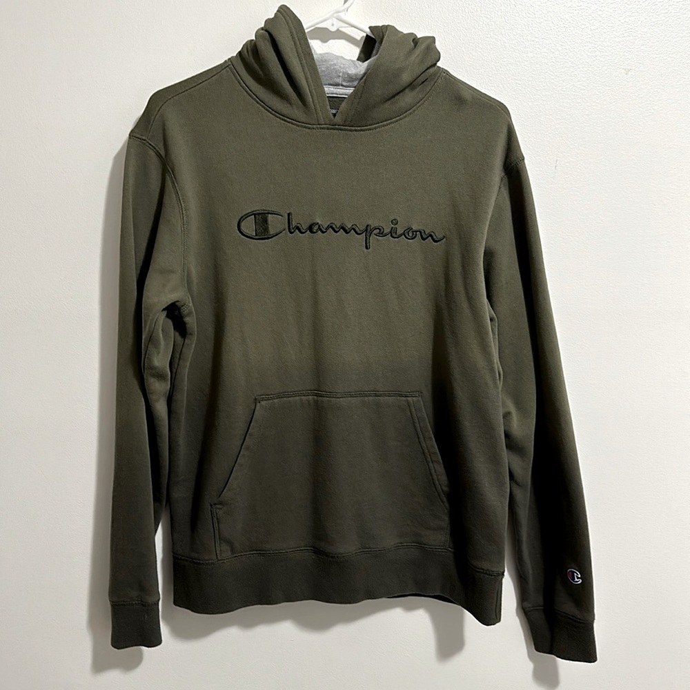 Champion Olive Green Embroidered Hoodie Hooded Sweatshirt Youth XL